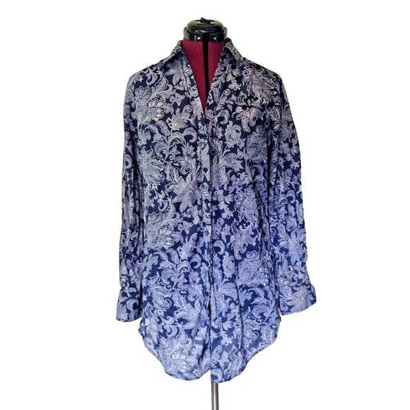 Express Button Front Shirt Multiclor Womens Size Medium Paisley Print Po… - Picture 1 of 7